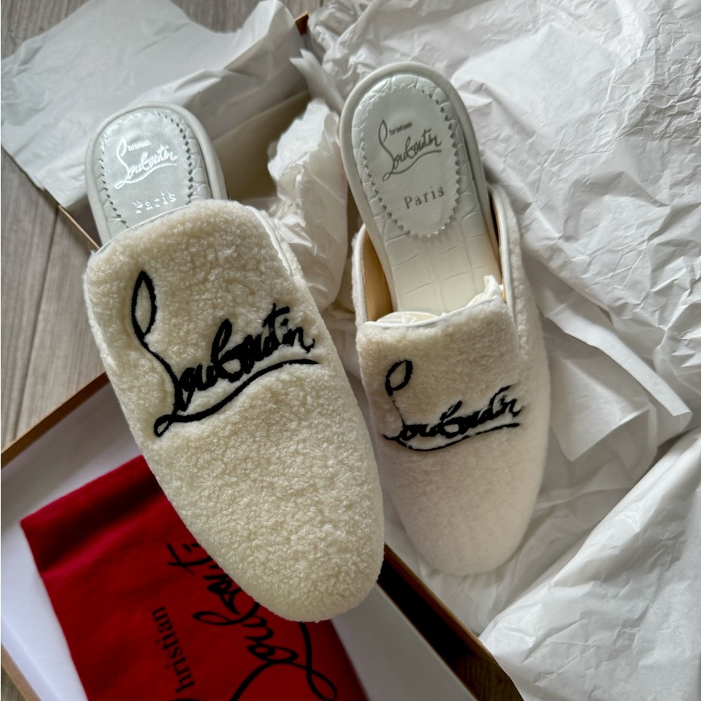 Louboutin Sherpa Slides